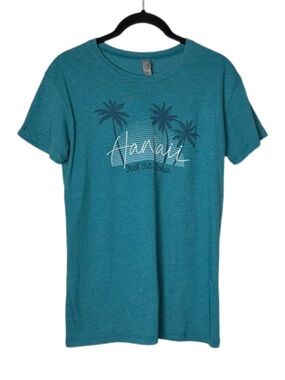 Hawaii Graphic Tee "Feel The Aloha" Palm tree Women's Size XL teal green blue